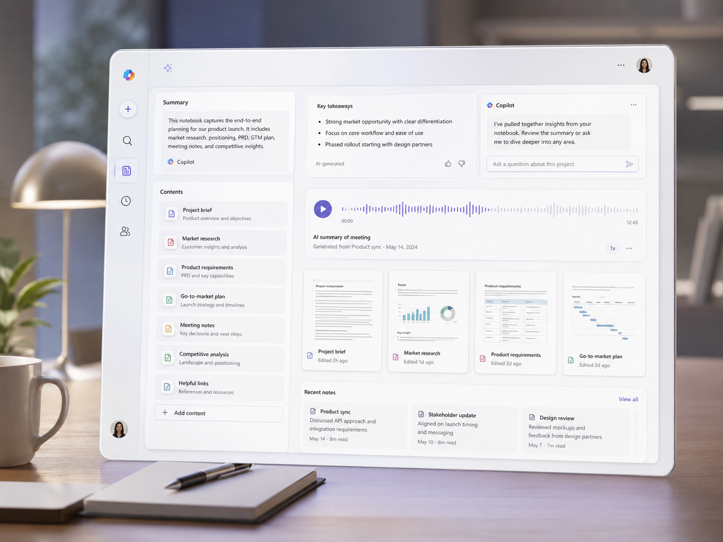 Microsoft 365 Copilot Notebooks para proyectos y contexto de trabajo